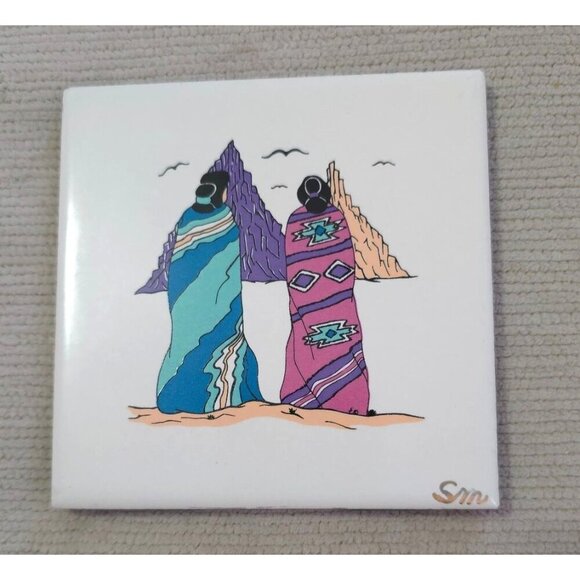 Lamosa Handcrafted Mexican Ceramic Tiles Vibrant Indigenous Art 4.25" x 4.25" - Picture 4 of 6